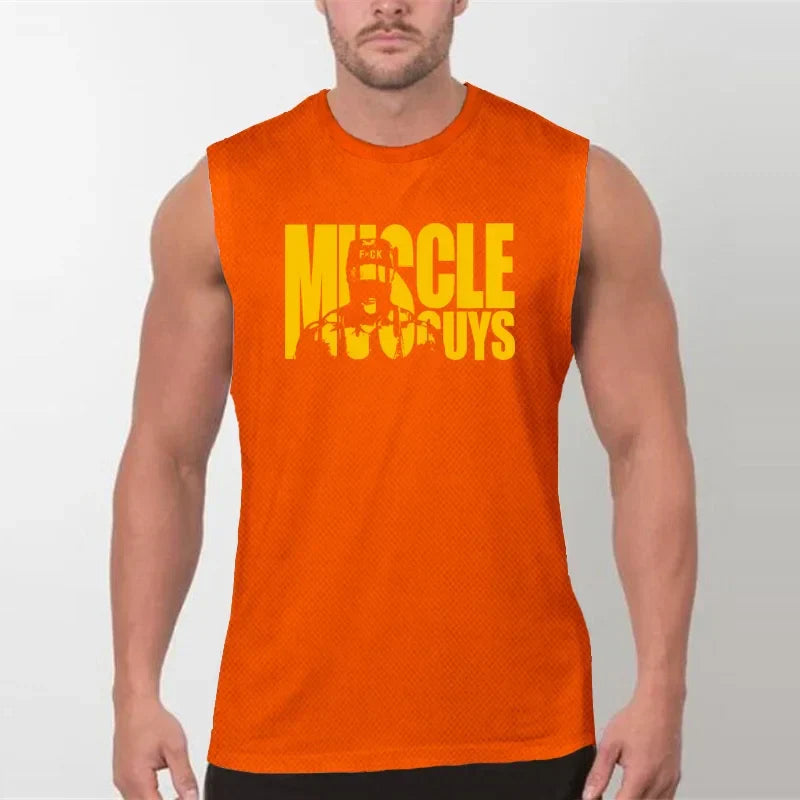 Brand Men's Gym Quick Dry Muscle Tank Top Fashion Singlets Mesh Fitness Korean Clothing Slimming Training Breathable Vest