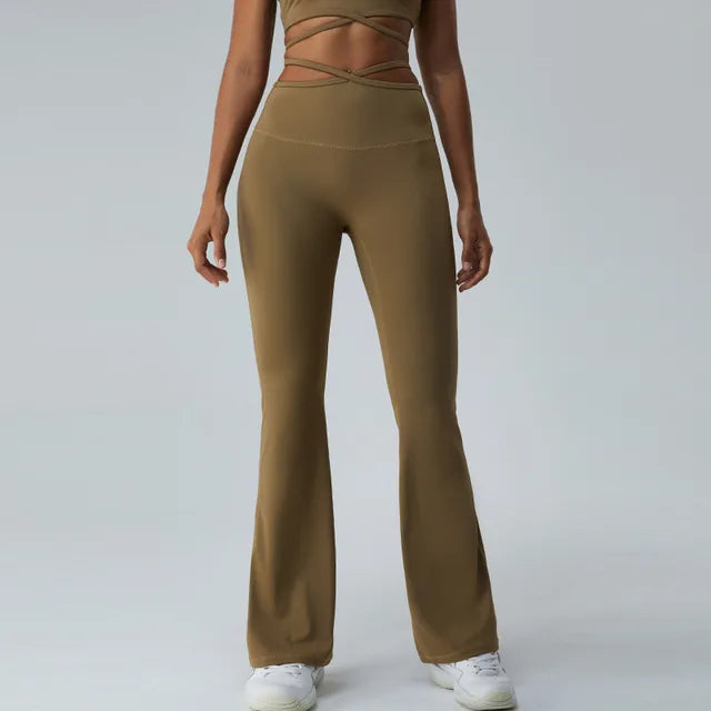 Women Yoga Pants Hip Lift  Flared Wide Leg Stretch Fitness Wear Slim Fit Gym Push Up Workout Leggings Trousers Female Clothes